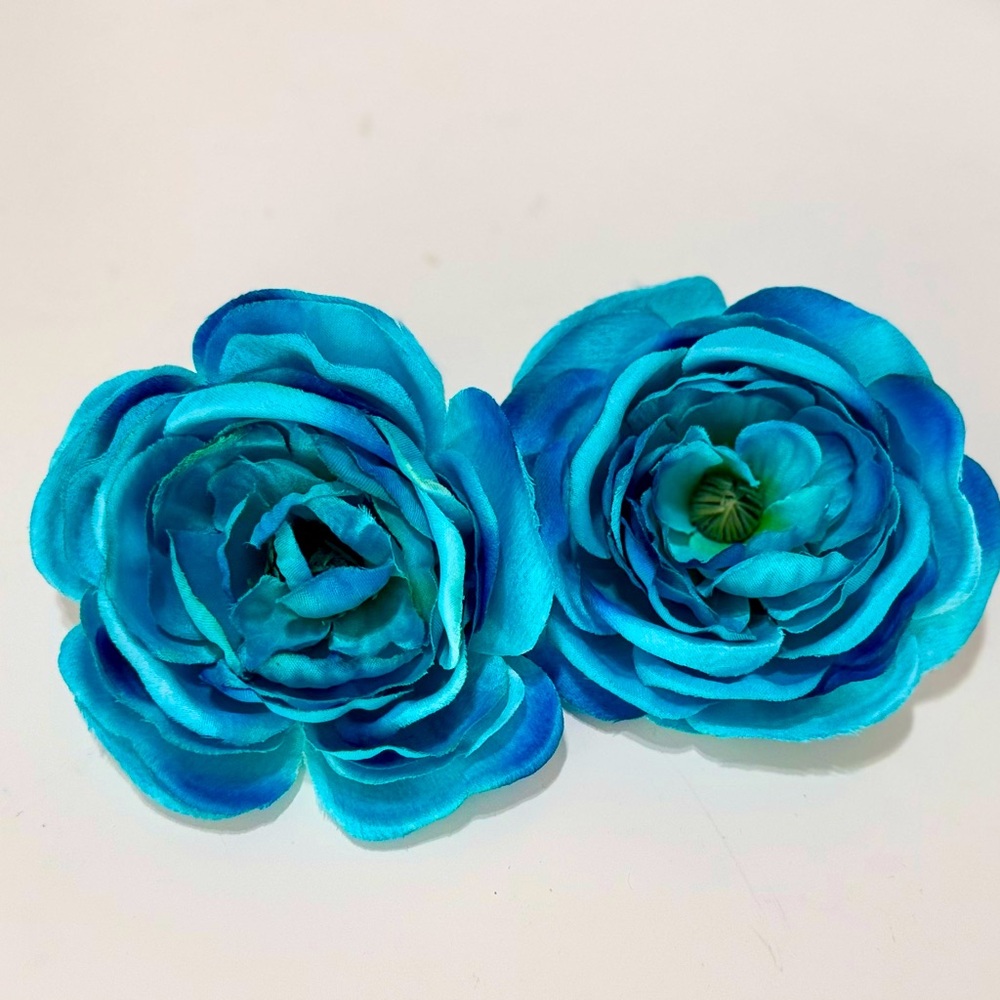 LIFELIKE 2 Aqua Blue Ranunculus Faux Flowers - Wreath, Wedding, Home Decor